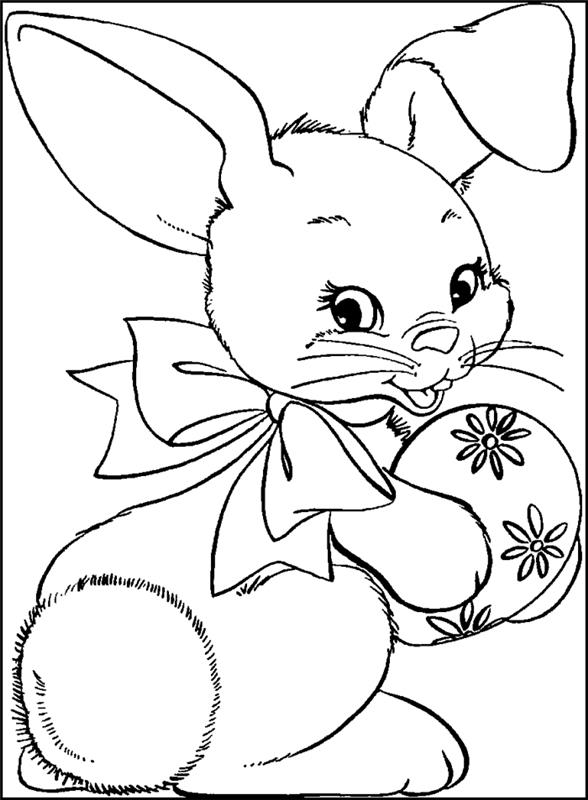 küçükler için kolay paskalya yumurtası çizim örneği, elinde süslenmiş yumurta ile paskalya tavşanı illüstrasyonu