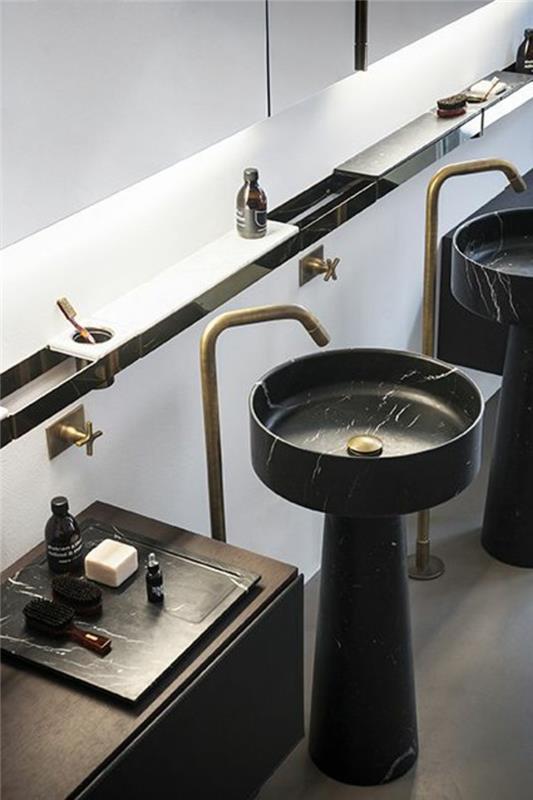 črno-marmorni umivalnik-črno-beli-kopalniški-modeli-veliki-stenski-zrcalni-kopalniški modeli