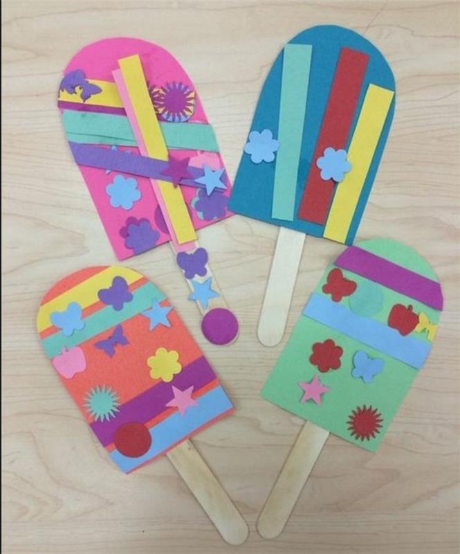 lavoretti-creativi-per-bambini-ghiaccioli-realizzati-cartoncini-colorati-fiori-farfalle-decorazioni-bastoncino-legno