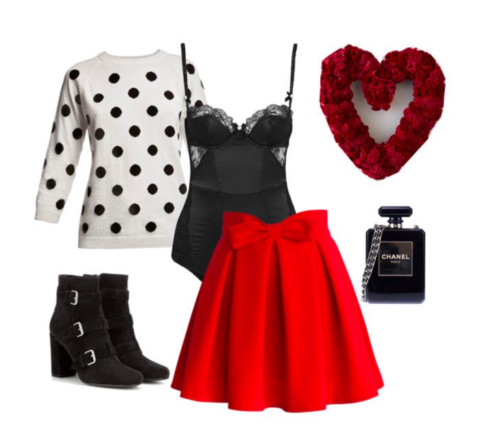 romantiška-valentino-kostiumo idėja-raudona suknelė