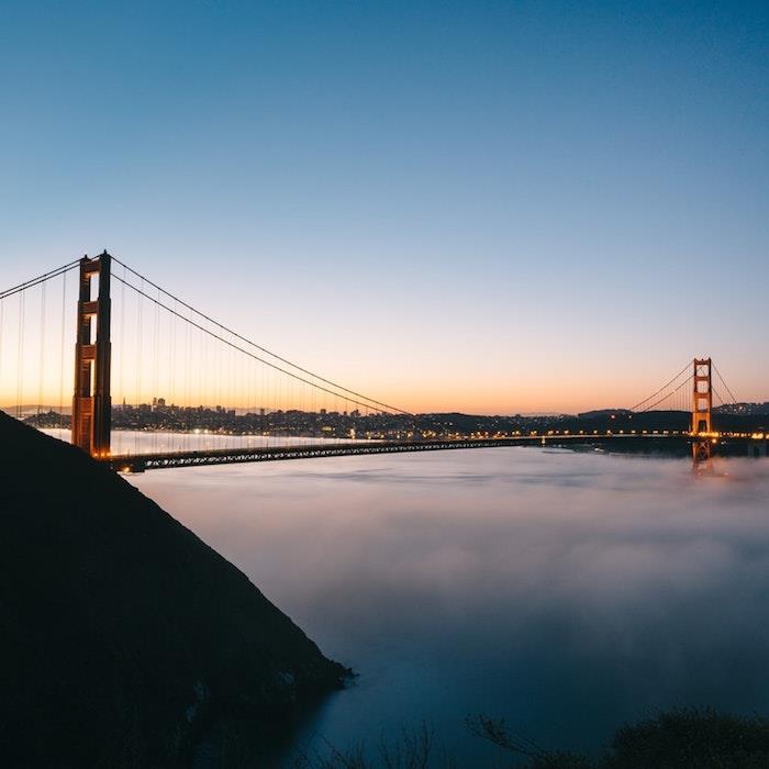 San Francisco fotografija Golden Gate most ob sončnem zahodu, čudovita pokrajina, pokrajinsko ozadje ob sončnem zahodu