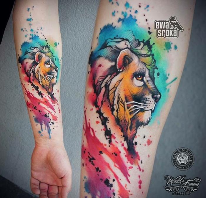 aslan dövmesi kol dövme aslan kafası gerçekçi dövme harika fikir renk tatou