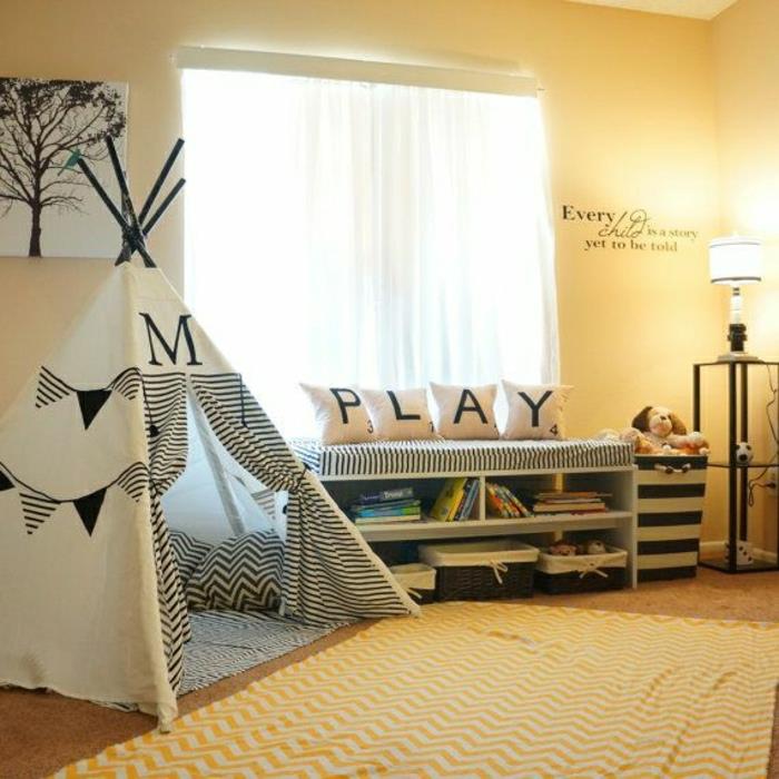 the-teepee-child-lova-palapinė-idėja-interjeras-vaikų kambarys-geltonos-sienos