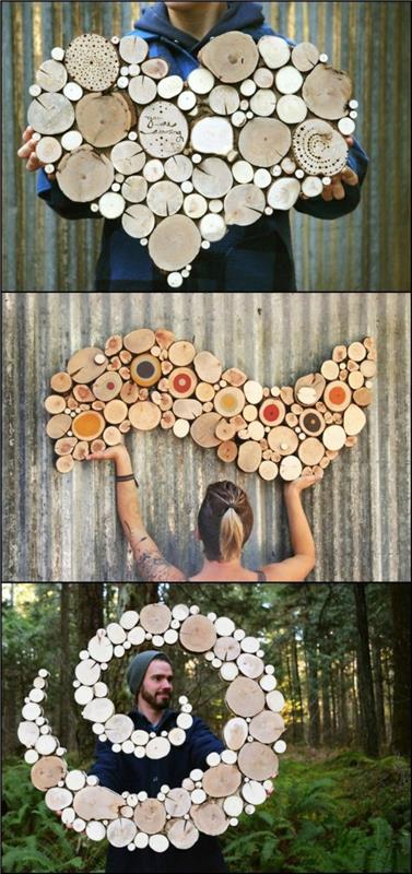 Decorazioni con legno, spirale con tronchetti di legno, uomo e donna