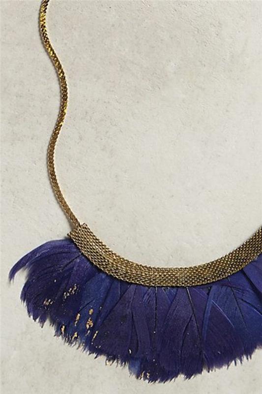 moteriški originalūs papuošalai su tamsiai mėlynomis plunksnomis-moterų papuošalų tendencijos