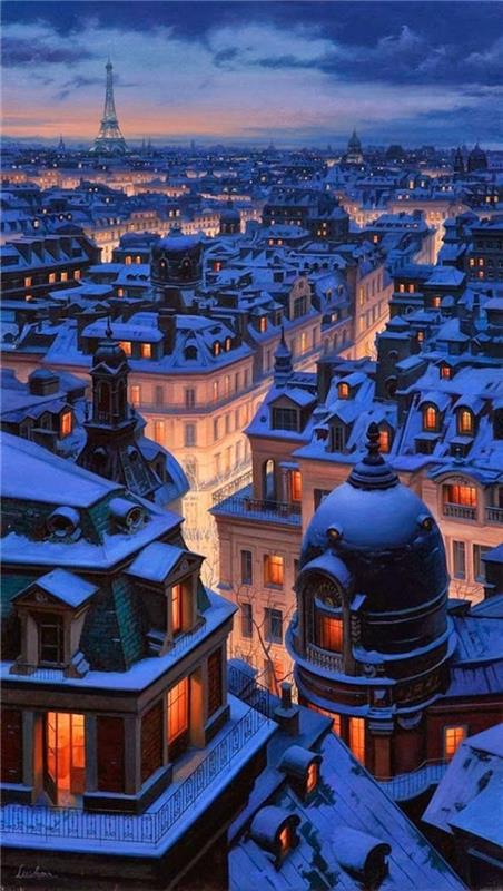 naktys Paryžiuje-stogo terasa-Paryžius ant stogų-gražus vaizdas į Paryžiaus miestą