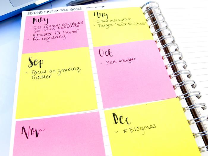 pembe ve sarı post it notlarında aydan aya gerçekleştirilecek hedeflerin listesi, kendin yapman gereken orijinal günlük fikri