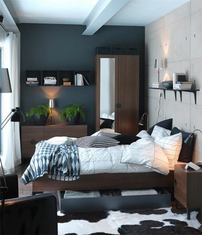 suaugusiųjų lova miegamajame, bet idėjos-stilingas-interjero išdėstymas-maža erdvė