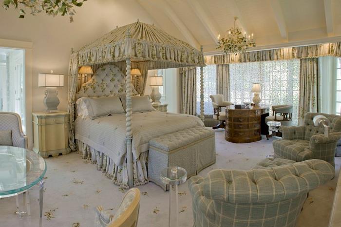 barok yatak, beyaz yatak, barok tavan lambası, akrilik masa, barok avizeler