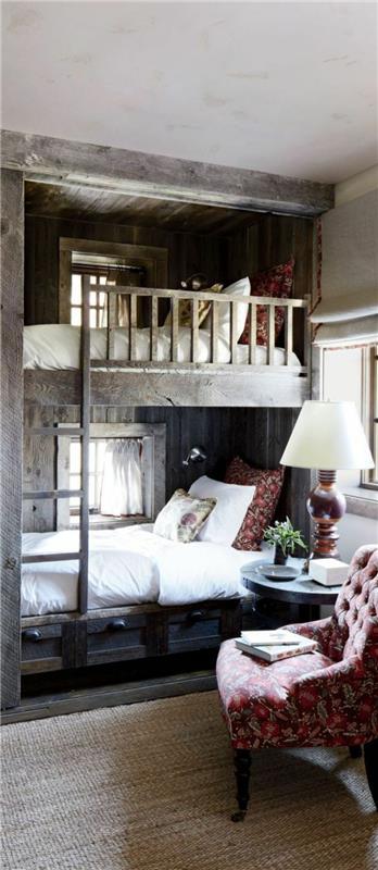 viseča postelja-iz-masivnega lesa-kmečkega sloga-v-masivnem-brunarici-hiša-bi-en-bois