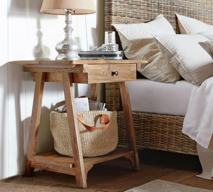 kaip pakartotinai panaudoti medinius baldus, austą krepšį, austą lovą, medines grindis