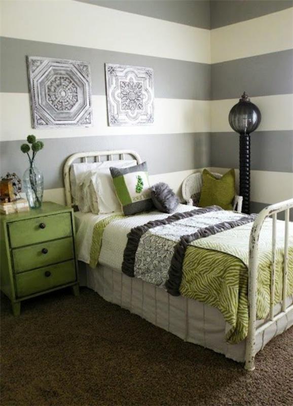 svetilka za poslikavo zelene postelje-majhne spalnice