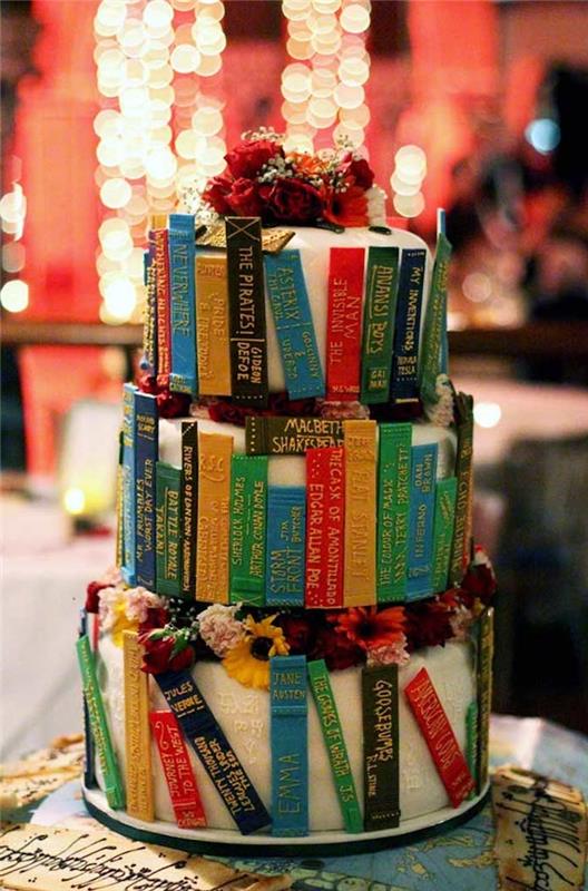 Originalus sumanytas pyragas, vestuvių vestuvių tortas, teminės vestuvių tortų knygos