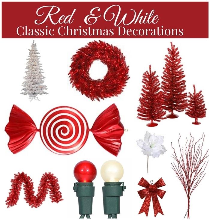 Kalėdų eglutės dekoravimo elementai ant baltos ir raudonos temos Kalėdų vainikas, kaip papuošti eglutę