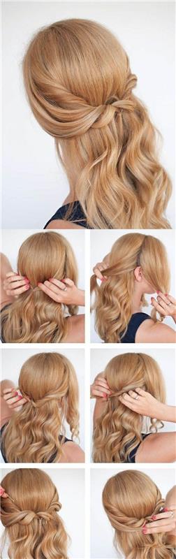 korak za korakom, diy tutorial, pričeske za maturantski ples dol, dolgi valoviti blond lasje, pol gor, pol navzdol pričeska