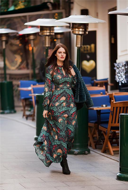 Idėja apranga ruduo žiema 2018 bohemiška suknelė ilgomis rankovėmis prašmatnus hipių drabužių grožis ir mados gatvės apranga