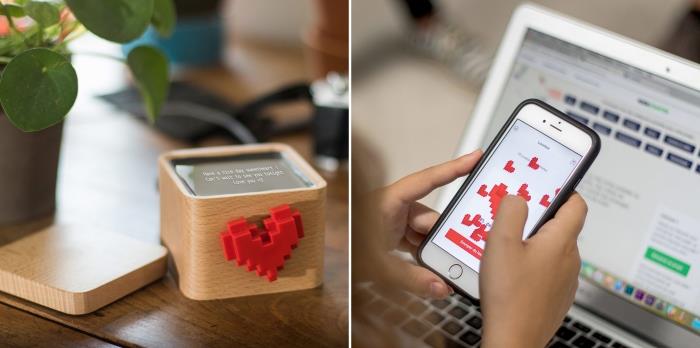 povezana ljubezenska škatla, izvirna darilna ideja za 14. februar, visokotehnološko darilo, pošlji ljubezensko sporočilo na leseno škatlo s srcem