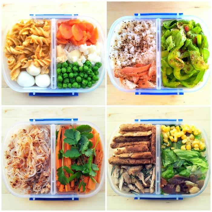 različni obroki za vsak dan, priprava obrokov, načrt prehrane, škatle za kosilo, polne zelenjave in mesa
