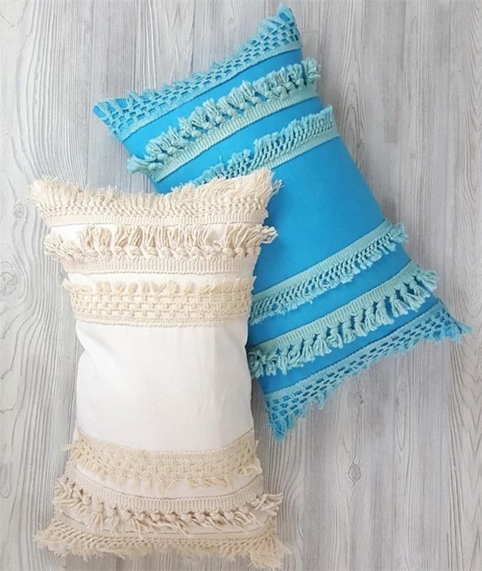 diy makrame, okrasna prevleka za blazino, tehnični makrame, pas za makrame z resicami