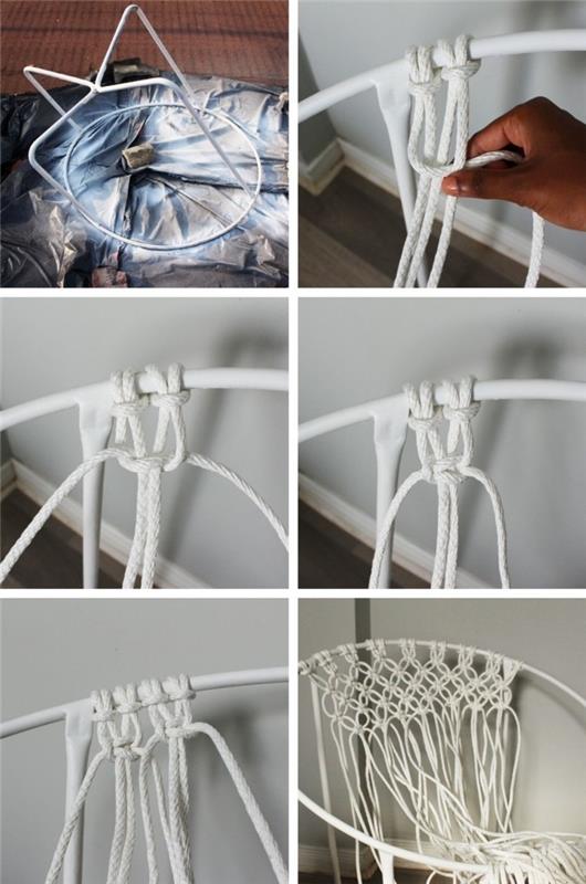 diy macrame, beli stol, koraki po sledi, boemska dekoracija, tehnični makrame