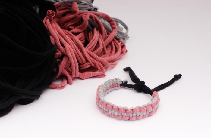kako narediti zapestnico iz kosov pletene tkanine, ročno izdelan model nakita z vozli makrame