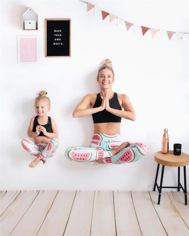 Anne ve kızı yoga kıyafetleri, kırpılmış üst ve karpuz taytları, sevimli anne kızı kıyafeti, havalı doğum günü hediyesi fikri