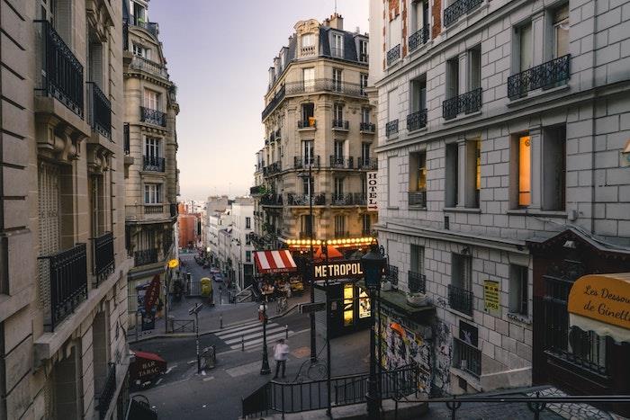 Paris, gece düştüğünde Montmartre'den görüldü, kış manzarası, manzara fotoğrafı, etrafınızda güzellikler yaratıyor