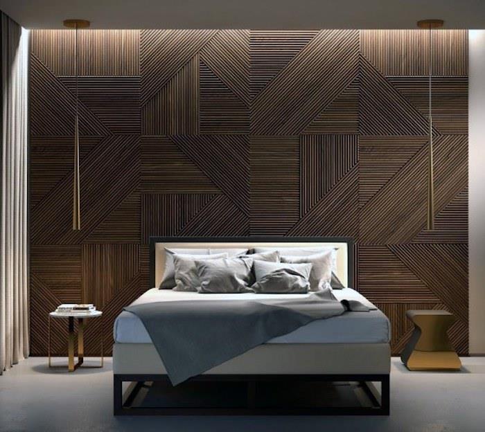 gražios medinės sienos dizaino idėjos medinės sienos idėjos originalios dvigulės lovos miegamojo idėjos