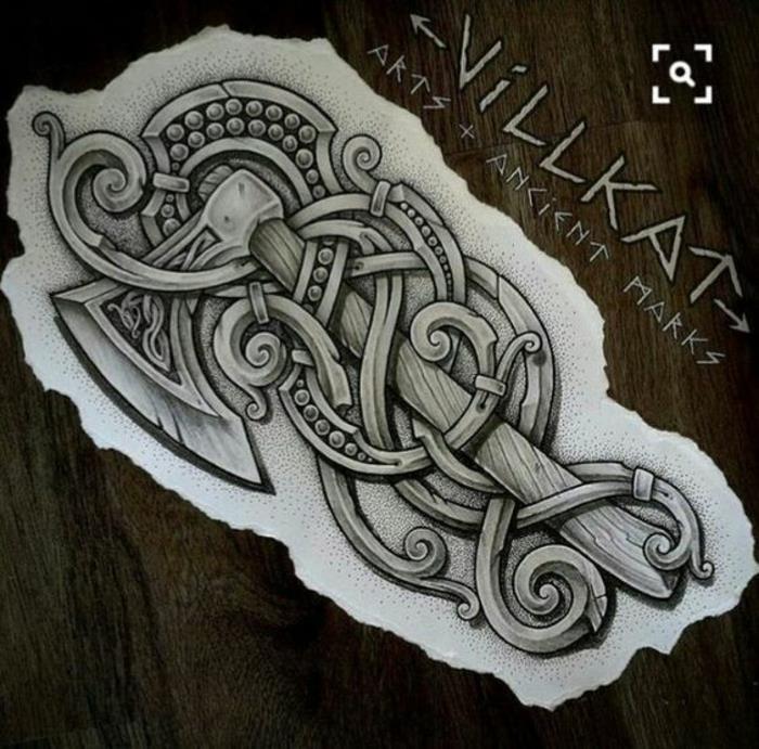 Vikingų runos reiškia tatuiruotę, reiškiančią jėgą