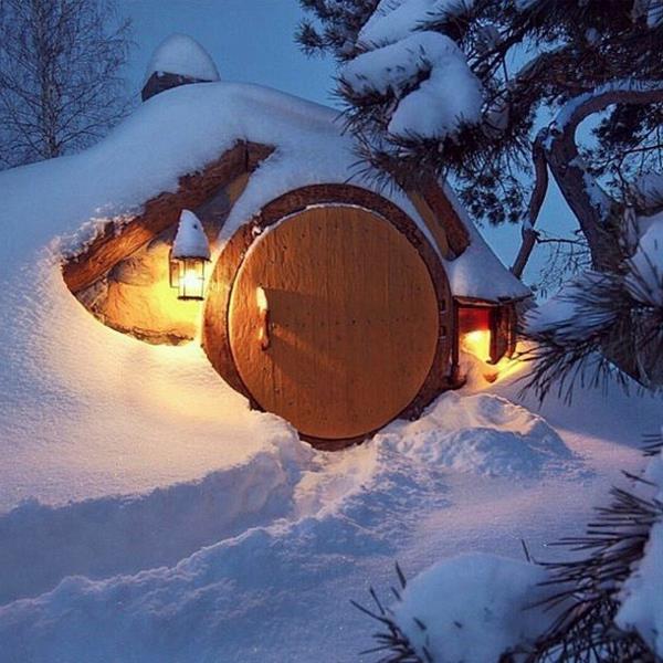 hobitų namai po sniegu