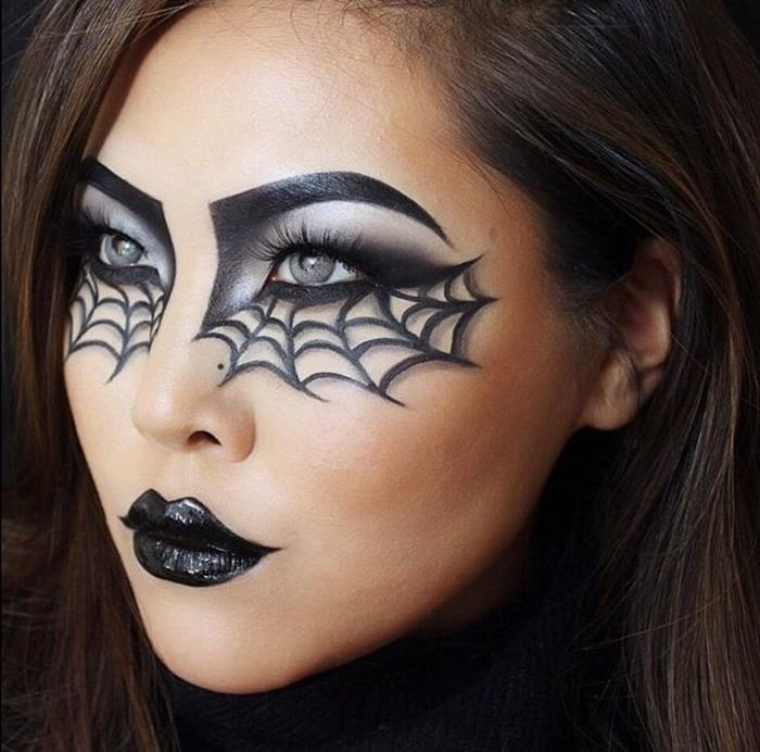 ličila halloween enostavna za izdelavo domača ideja ličenja ženska elegantna obleka zabava pajek ženska spletna risba svinčnik in črna senčila