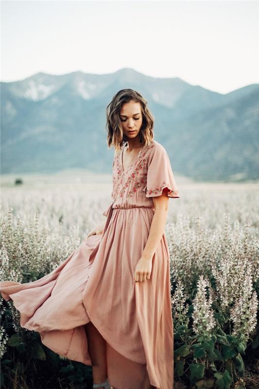 tekoča obleka s kratkimi rokavi gola barva cvetlični vzorci poletna oblačila boemska elegantna obleka v-izrez ženske modni podeželski slog