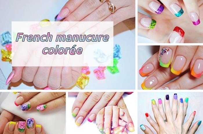 zamislite, katero barvo izbrati za izvirno francosko manikuro, večbarvni model nail art s prozorno podlago