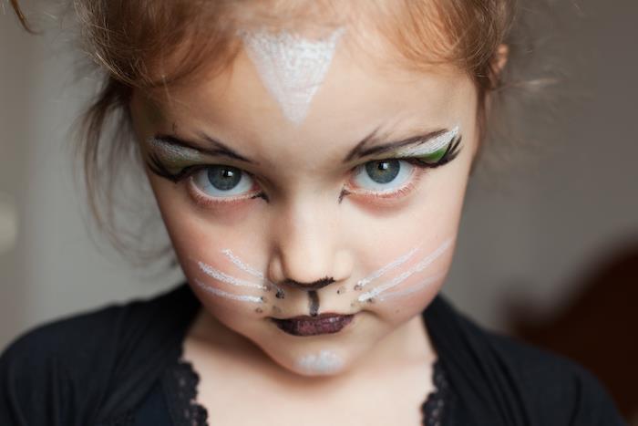 maža mergaitė, kurios veidas nudažytas kaip katė