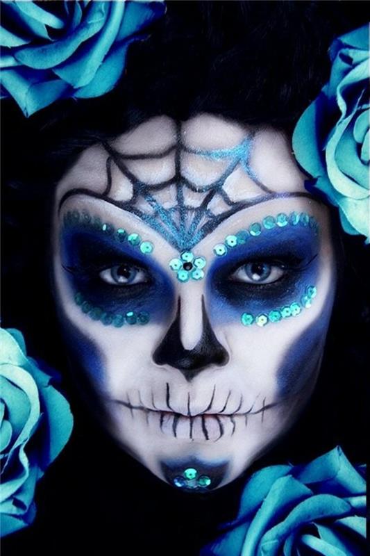 halloween-makeup-ženska-make-up-smrtonosna-zombi-živ-modra-spremenjena