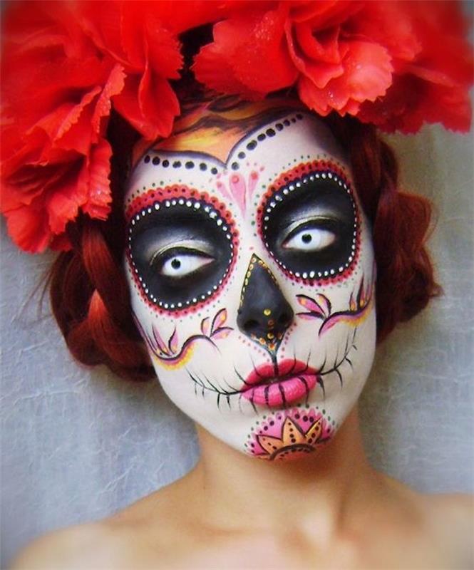 meksikietiško stiliaus kaukolės makiažo maskavimo idėja calavera
