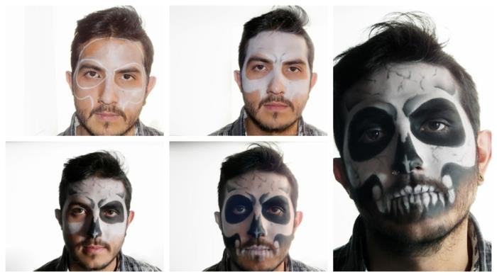 kaip padaryti paprastą Helovino makiažą, veidą, kuris apsimeta kaukole, juodai baltą veido tapybą