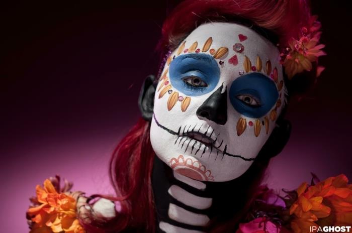 cadılar bayramı makyaj kafatası, parti için bir iskelet olarak yapılmış kadın