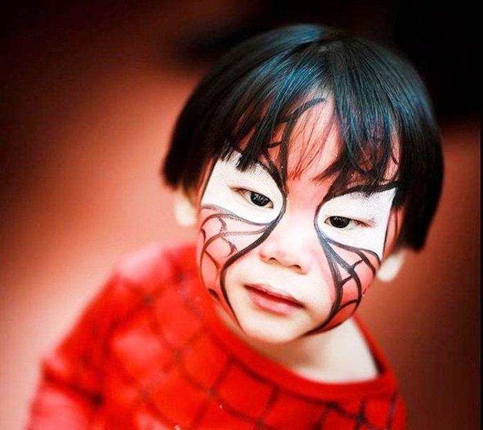 voratinklio makiažas berniukui super herojų voratinklio kostiumas raudonai