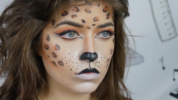 lengva makiažo technika Helovynui, moters katės maskavimo idėja Helovinas, paprastas Helovino makiažas