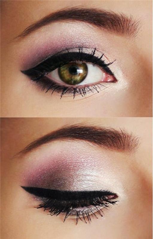 makeup tutorial naučite se nositi ličila v rožnato -belih senčnikih obrvi v temno rjavi barvi