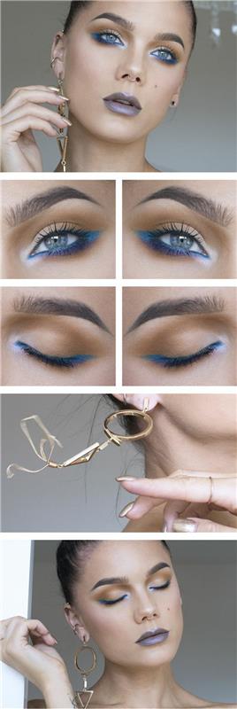 make up tutorial kako nanesti ličila s svinčnikom v električno modri in beli barvi