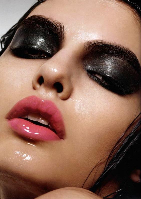 kako nositi ličila kot femme fatale črno senčilo mokro sijajni učinek in roza sijajne ustnice