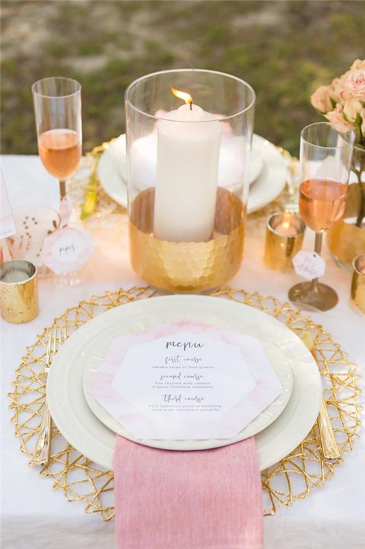 Poročni meni dekoracija poročna soba dekoracija kmečka poročna miza roza in zlata poroka