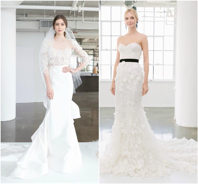 vestuvinė suknelė 2018 modeliai tiesus kirpimas su platėjančiu apvalkalo stiliaus dugnu, dekoruota permatoma liemenės suknelė ir baltas sijonas bei ilga suknelė su daugybe raštų, pridedamų prie juodo diržo