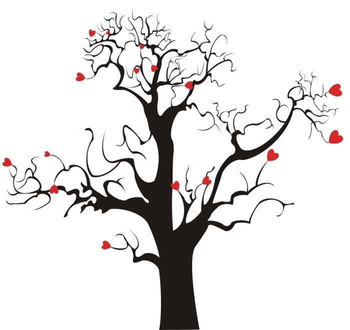 majhna srca na vejah drevesa brez listov za okrasitev s sledovi svatov