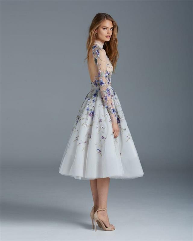 Elegantiška vakarinė suknelė moteris iškilminga suknelė ar kostiumas derliaus suknelė baltos nėrinės violetinės gėlės