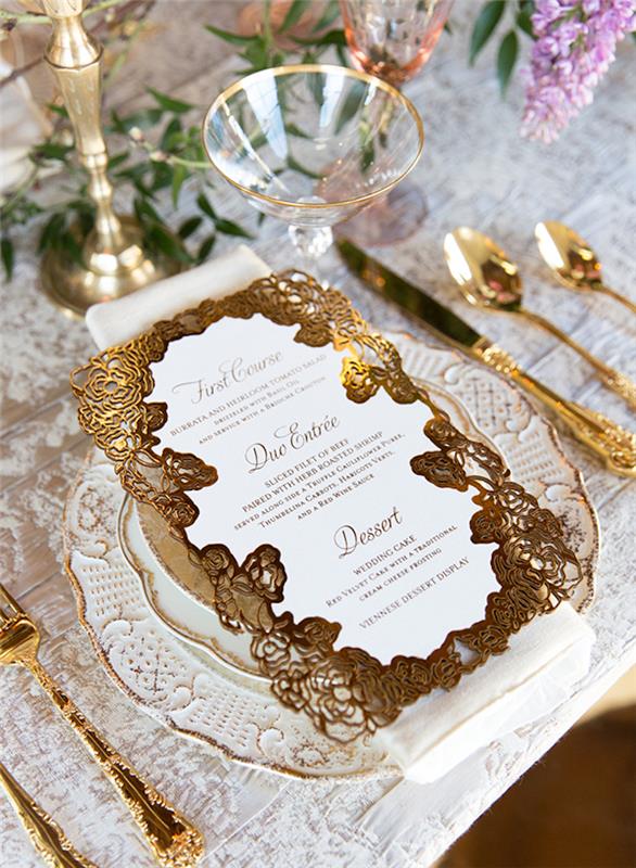 Poročni meni dekoracija mize poročna luksuzna dekoracija zlati poročni meni