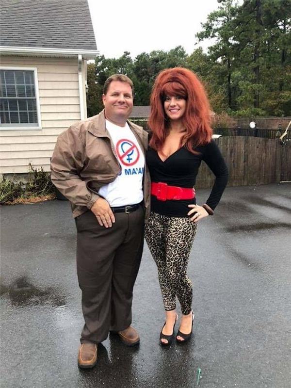 Nuotakos, dviejų vaikų poros kostiumas, Peggy ir Al Bundy kostiumai, Helovino kostiumo idėja, originalus moters Helovino kostiumas