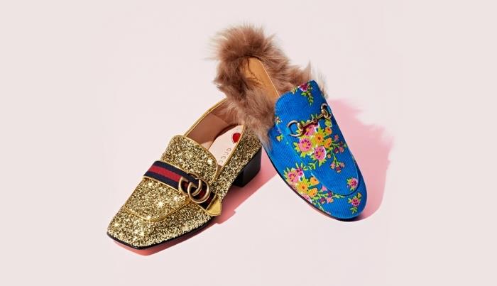 kateri čevlji ženskih blagovnih znamk se bodo odločili biti modni, model črpalk gucci z zlatim bleščicami